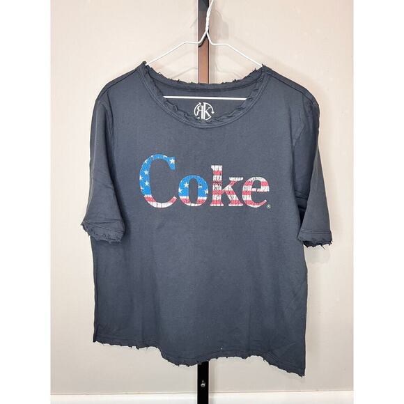 Recycled Karma Tops - Recycled Karma Coca-Cola Coke Navy Short Sleeve American Flag Distressed Tee M